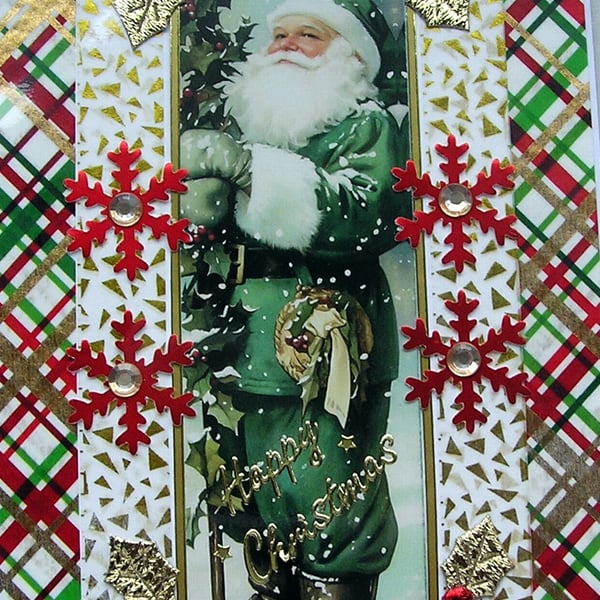Hand Crafted Decoupage Chistmas Card - Happy Christmas (3222) Father Christmas