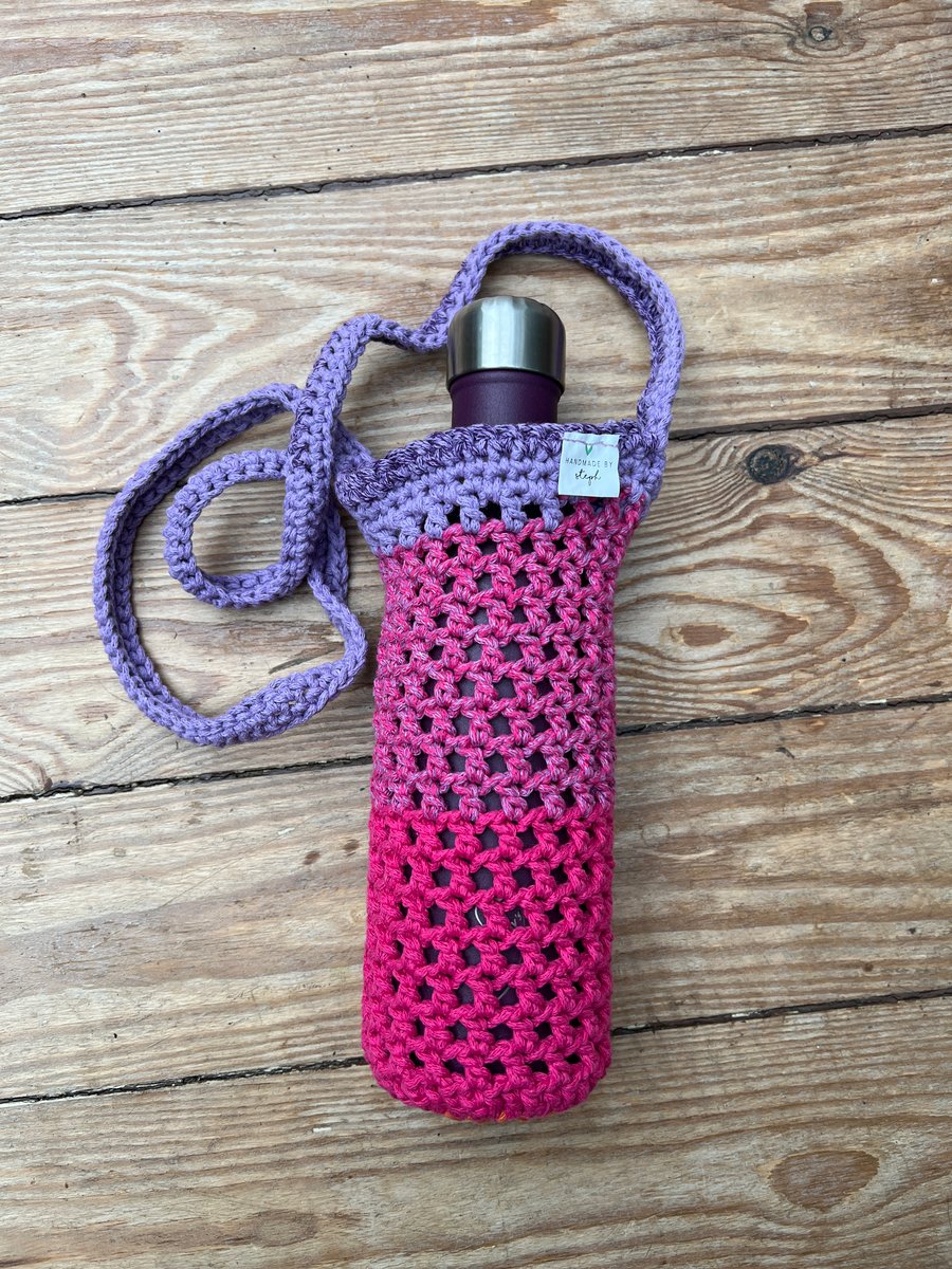Handmade Crochet Bottle Bag - Fuchsia & Purple