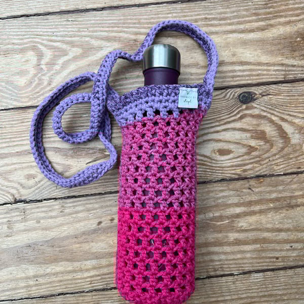 Handmade Crochet Bottle Bag - Fuchsia & Purple