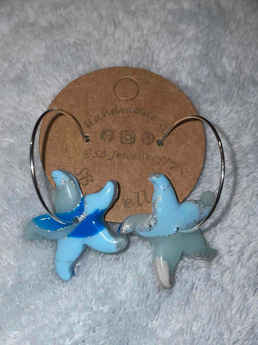 Handmade Polymer Clay Blue Hoop Earrings (25mm)