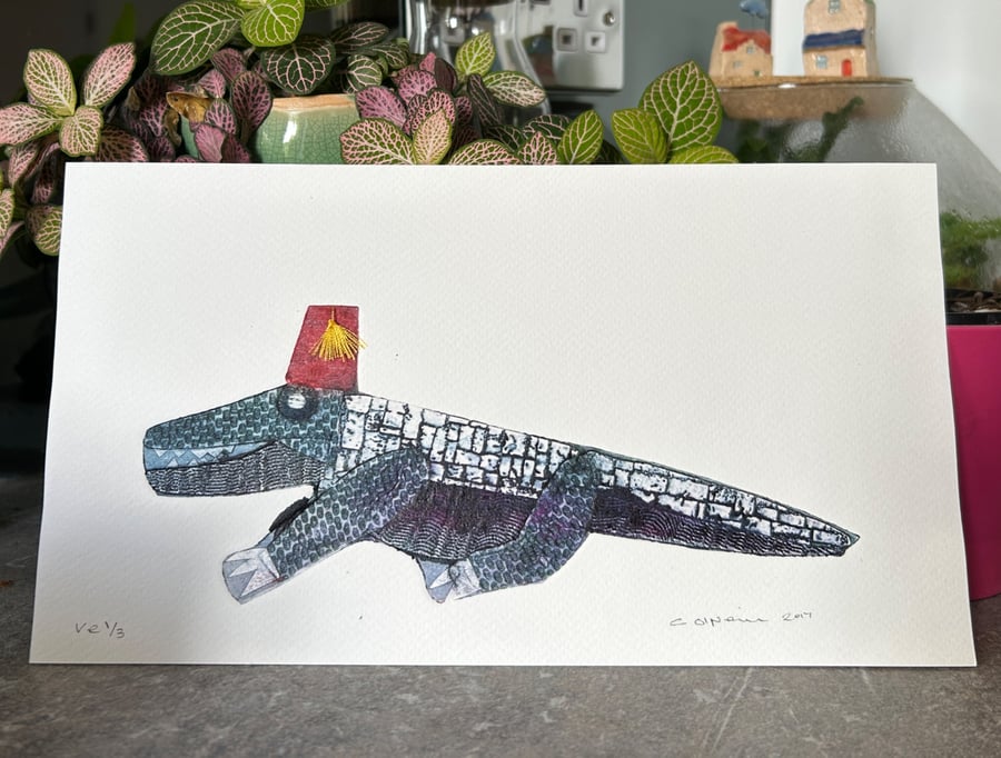 Crocodile in a Fez - Collagraph print  -    Catherine O'Neill Art