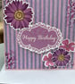 Pretty flowers and stripes Happy Birthday card - Image 1
