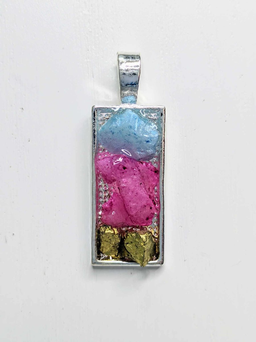 Small Rectangular Geode Inspired Resin Pendant