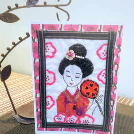 Embroidered Geisha Girl Card