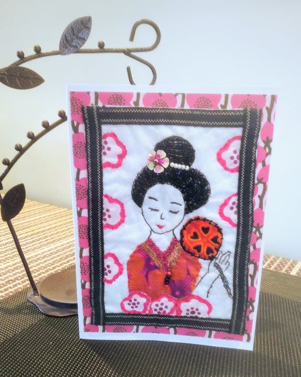Embroidered Geisha Girl Card