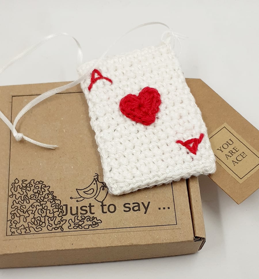 Crochet Ace of Hearts Playing Card - Alternative to a Greetings Card 