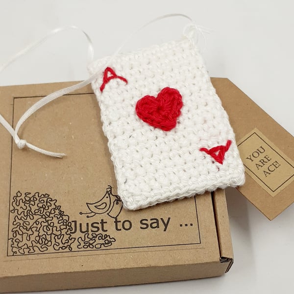 Crochet Ace of Hearts Playing Card - Alternative to a Greetings Card 