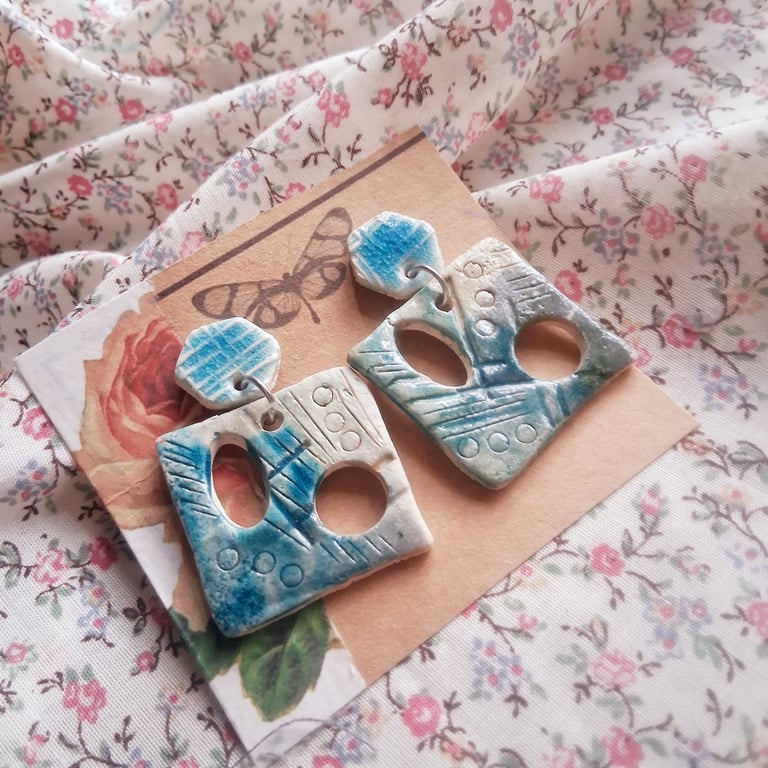 ceramic earrings handmade- reduced- one of a kind no c4