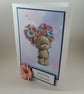 Sister birthday card - cute bear with bouquet of flowers - Image 6