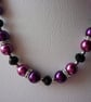 MAGENTA, FUSCHIA AND BLACK RHINESTONE NECKLACE WITH FREE EARRINGS.  618 - Image 1