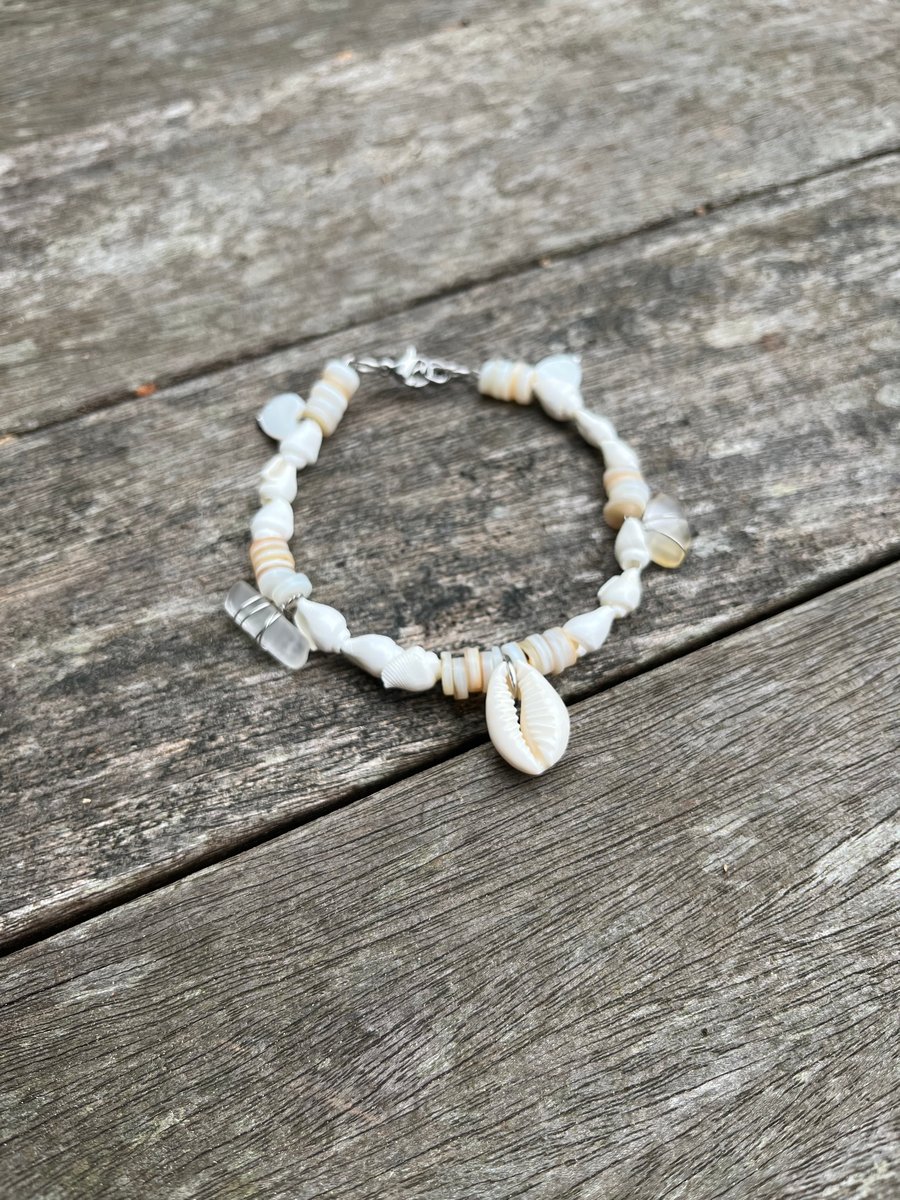 From The Sea Charm Bracelet, Real Shells & Sea Glass