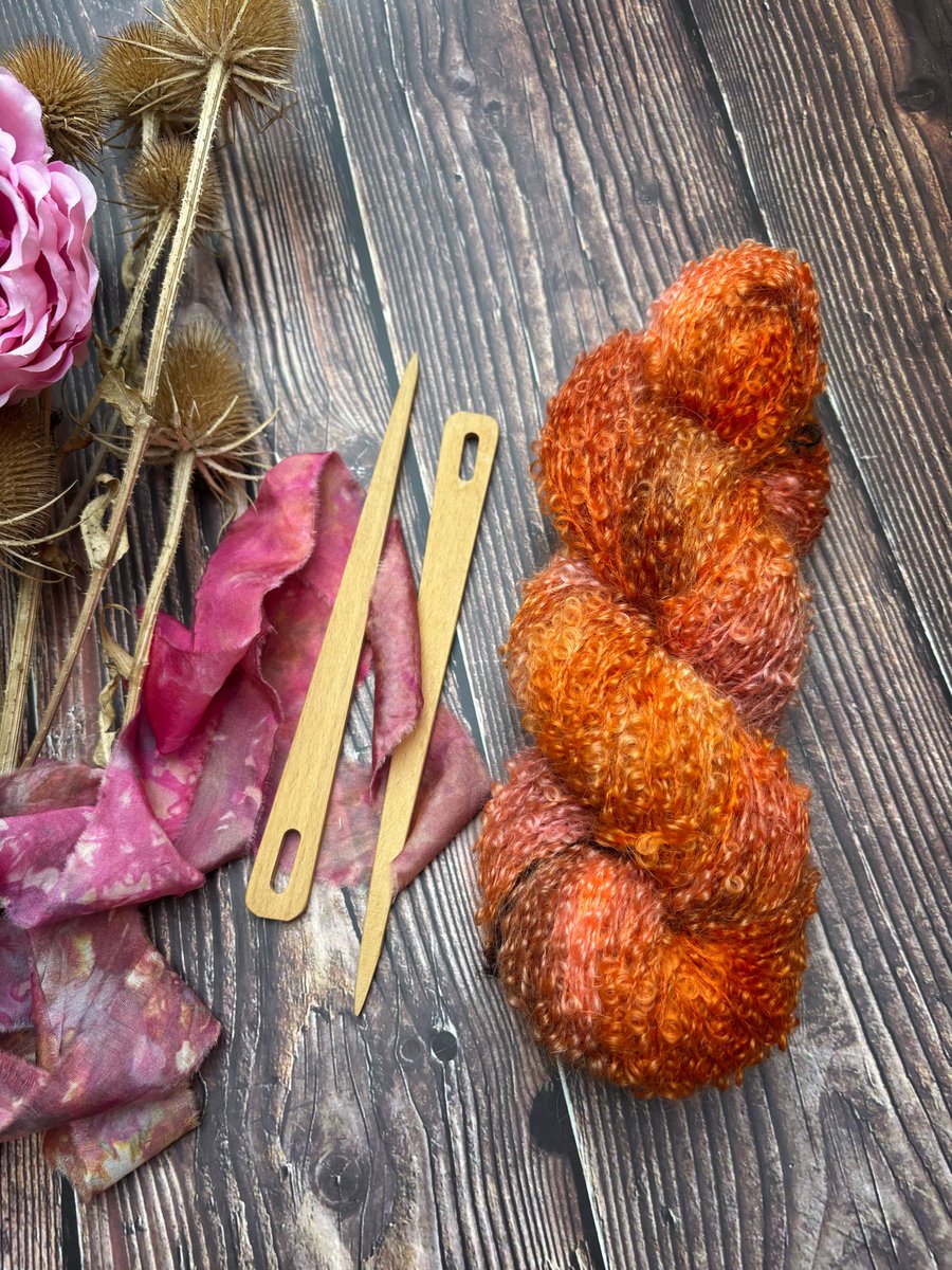 Hand Dyed Mohair Angora Boucle Yarn, Large Loops for Felting Knitting 100