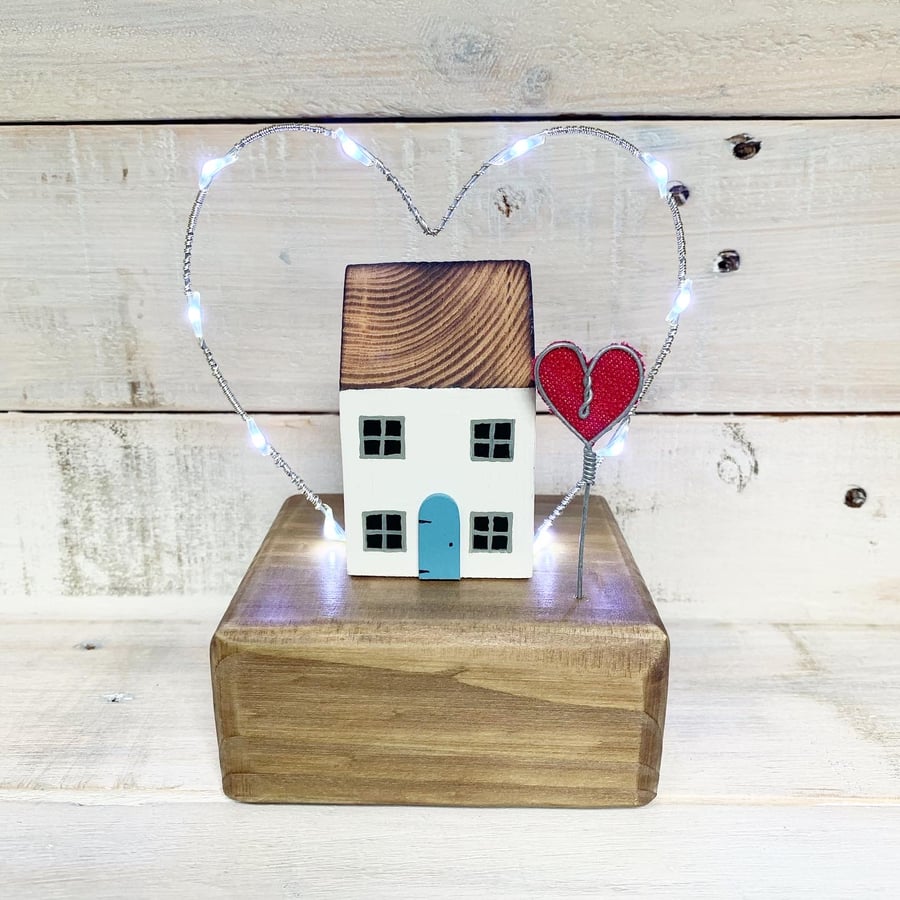 Handmade Wooden House with Fairy Lights