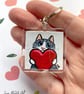 Grey Tabby Cat Valentine Keyring – Tabby Cat with Red Heart - Image 2
