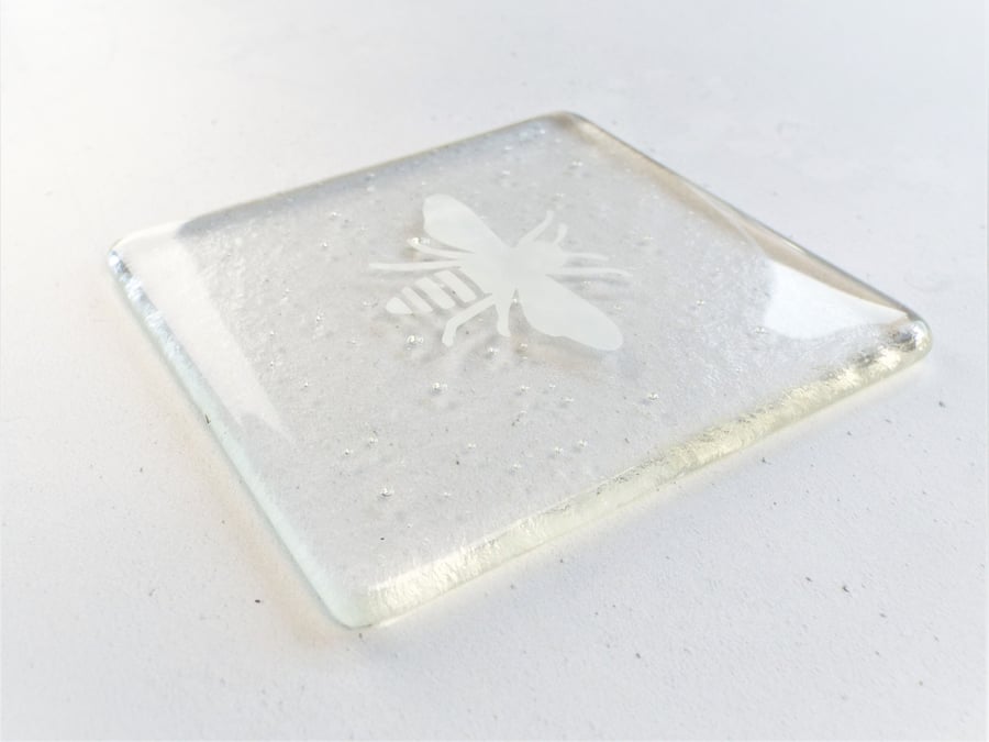 Unique Glass Bee Coaster, Handmade Gift