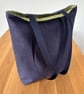 Long handle tote bag, shopping bag, medium weight denim lined with green print - Image 3