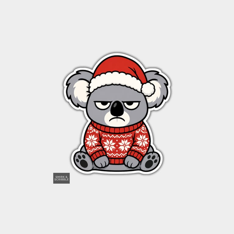Funny Christmas Sticker Vinyl Xmas Decal For Adults - Grumpy Koala Sitting 