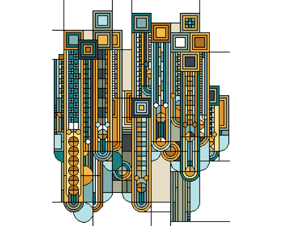 251 - Art Deco Cross Stitch Pattern: Saguaro and Flowers, Geometric (PDF Chart)