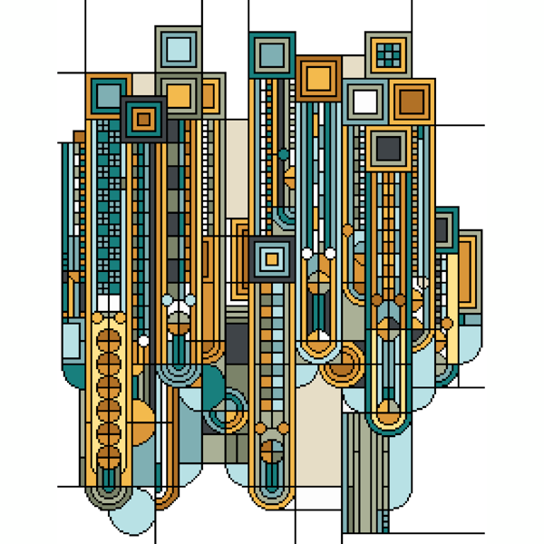 251 - Art Deco Cross Stitch Pattern: Saguaro and Flowers, Geometric (PDF Chart)