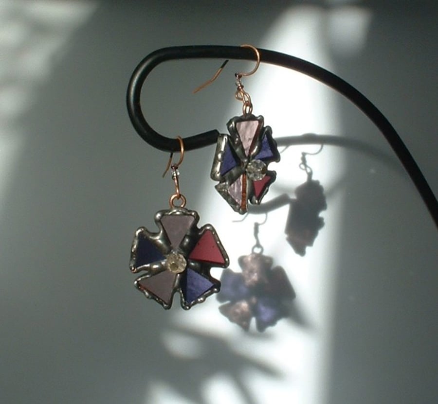 "Pretty in Pink" Stained Glass Pansy Earrings