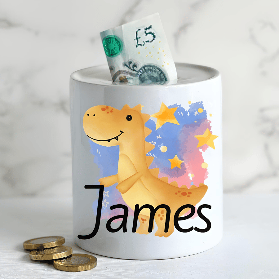 Personalised Ceramic Childrens Money Box -Dinosaur - VARIATIONS