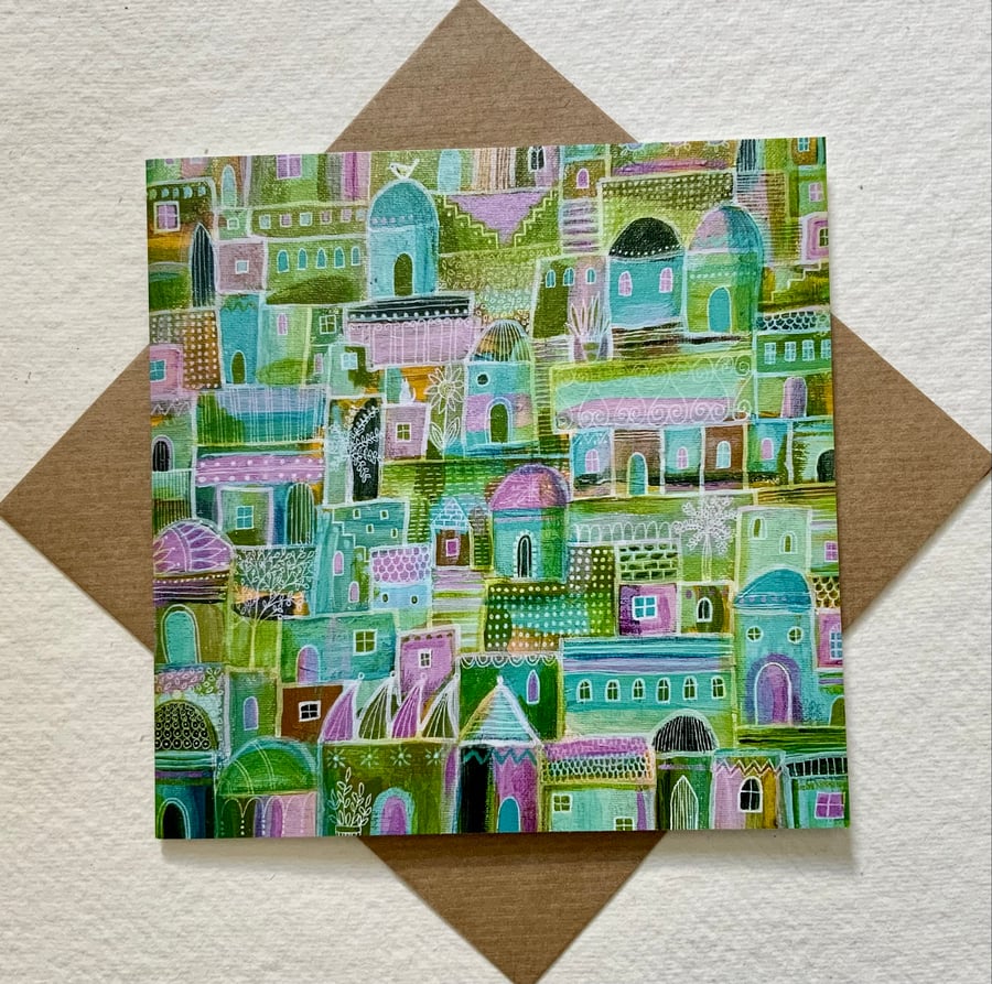 Over the City, blank greetings card