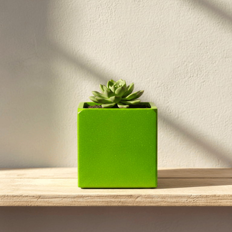 Lime Green Square Plant Pot with Rounded Corners for Small Indoor Plants