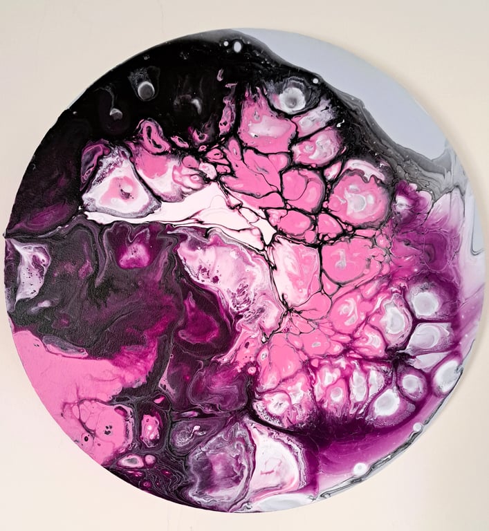 Original Acrylic Pour Painting – Modern Art – Round Art - "La Serpiente" 