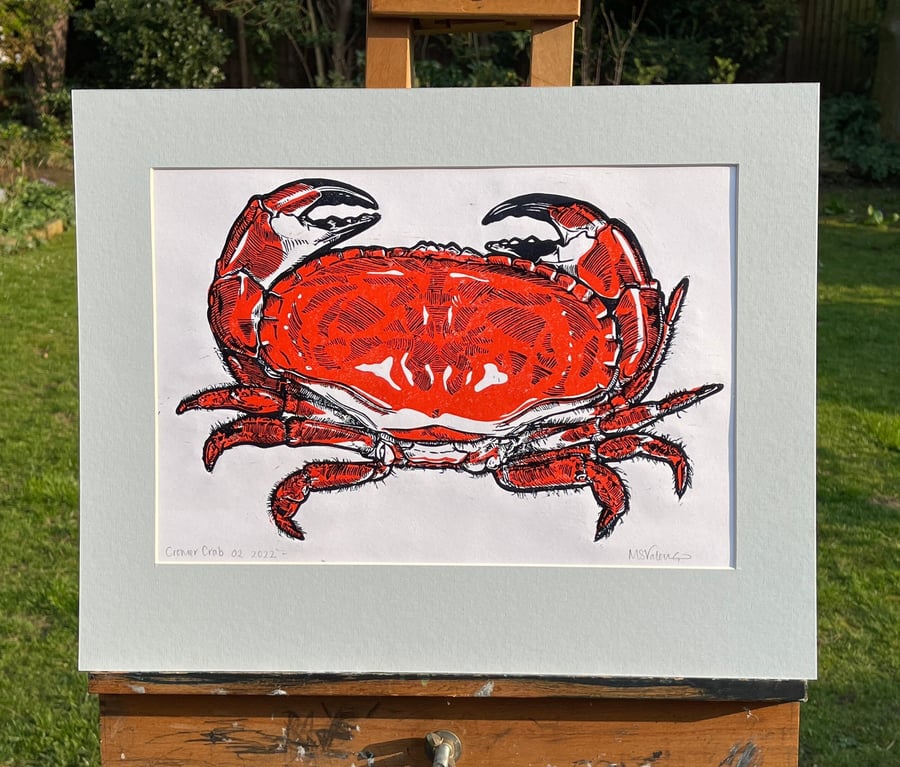 Cromer Crab - original, handprinted linocut