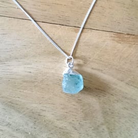 March Birthstone - Raw Aquamarine with Sterling Silver Chain 