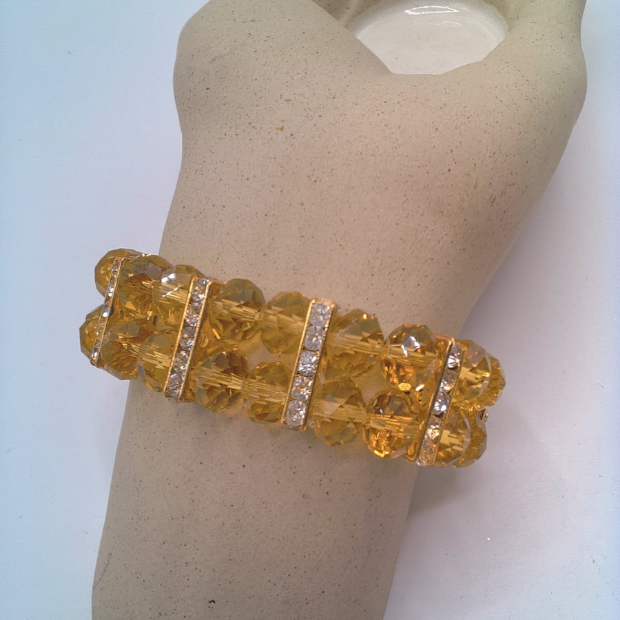 Topaz Crystal and Diamante Spacer Double Strand Stretch Bracelet, Gift for Her