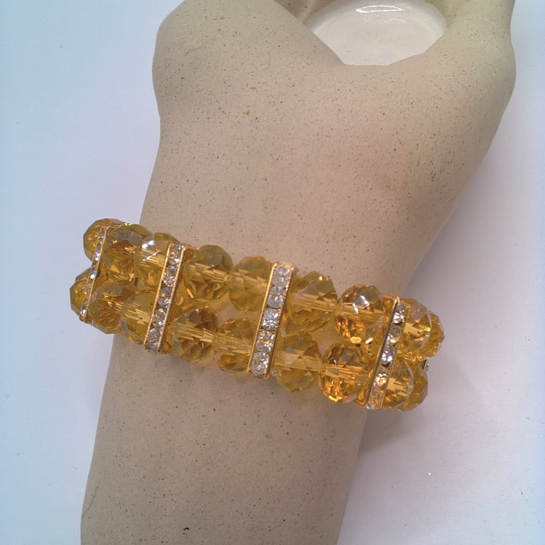 Topaz Crystal and Diamante Spacer Double Strand Stretch Bracelet, Gift for Her