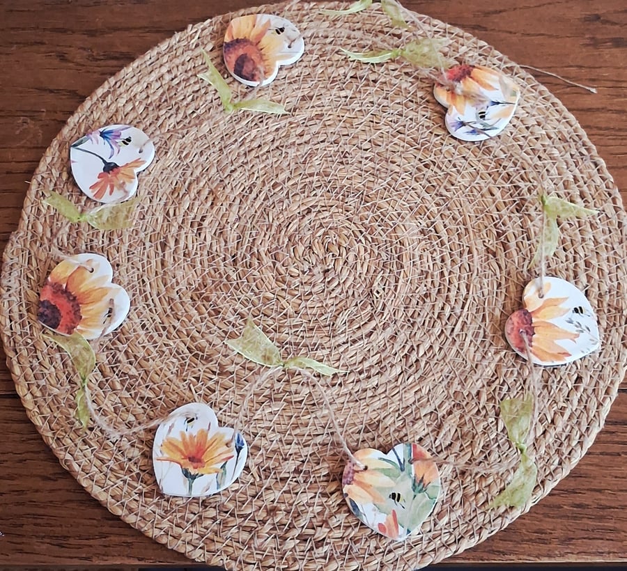 Sunflower Heart Clay Summer Bunting