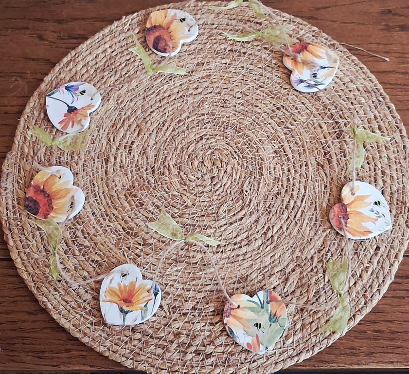 Sunflower Heart Clay Summer Bunting