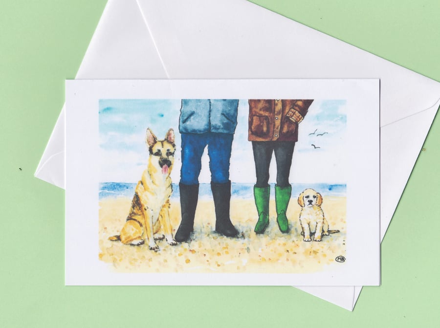 Blank card. Dog and master. Animal lover