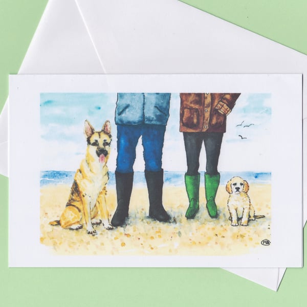 Blank card. Dog and master. Animal lover