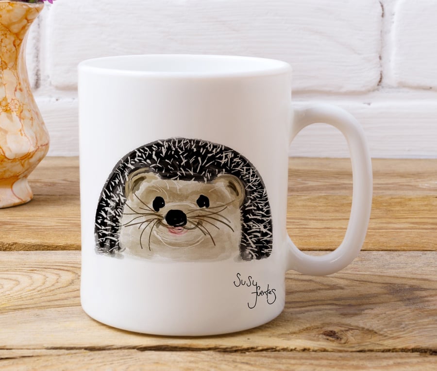 Happy Hedgehog Mug by Artist Susy Fuentes - Wildlife Mug, British Wildlife