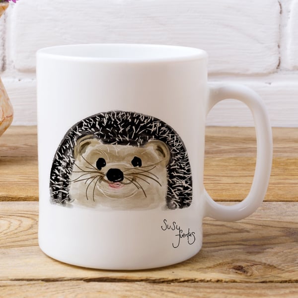 Happy Hedgehog Mug by Artist Susy Fuentes - Wildlife Mug, British Wildlife