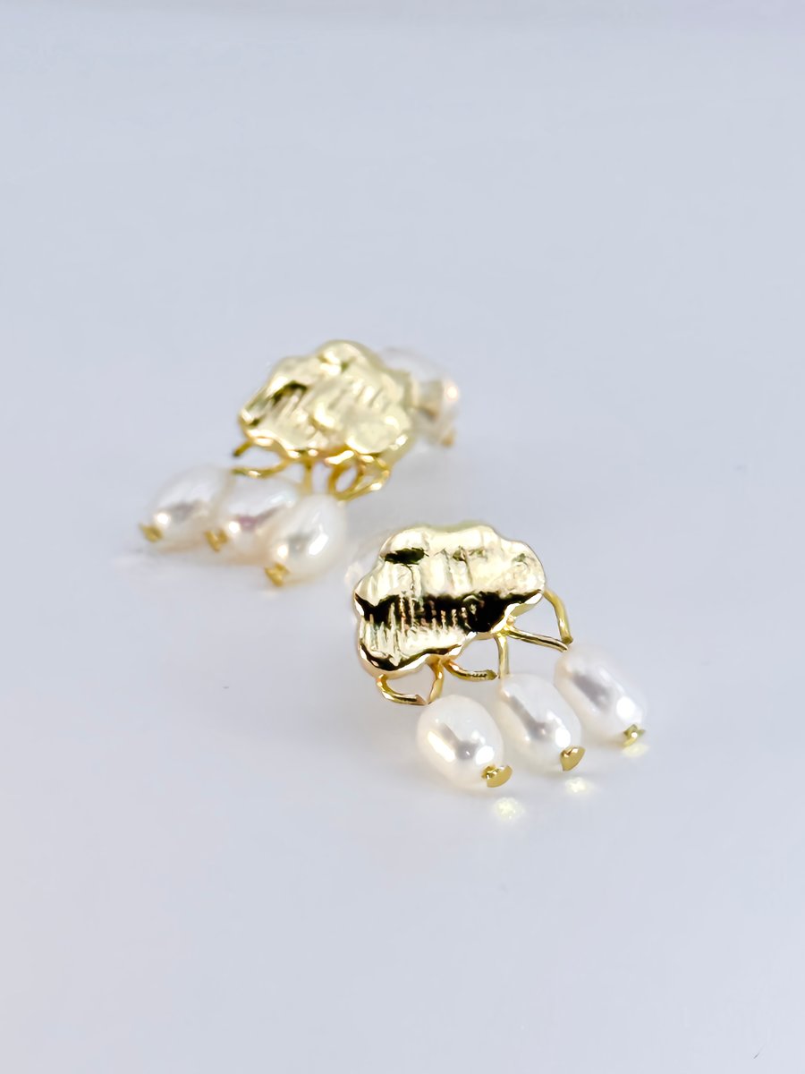 Cloud and Rain Freshwater Pearl Gold Plated Earrings
