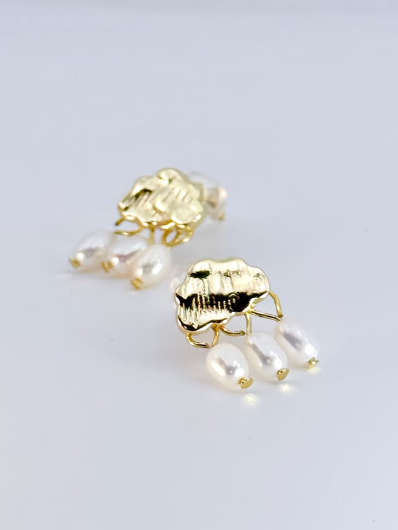 Cloud and Rain Freshwater Pearl Gold Plated Earrings