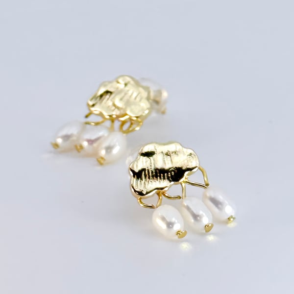 Cloud and Rain Freshwater Pearl Gold Plated Earrings