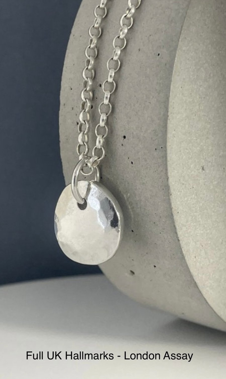 Chunky Hand Forged Sterling Silver Hammered Pebble Pendant Necklace 16-26 Inches