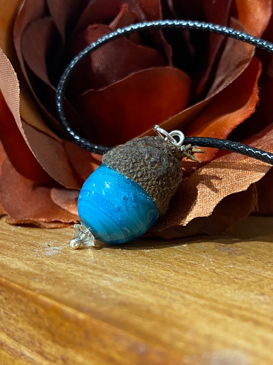 From Tiny Acorns - Blue Bubbly Glass Acorn Pendant 