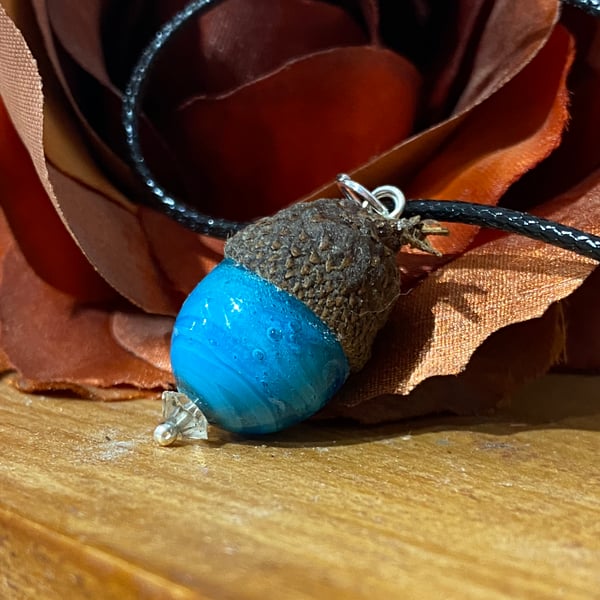 From Tiny Acorns - Blue Bubbly Glass Acorn Pendant 