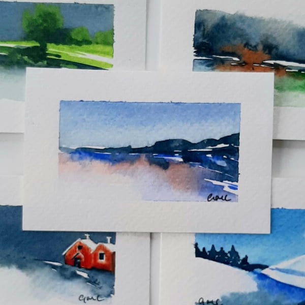 Handpainted ACEO Trading Card Of an Abstract Seascape. Small Painting