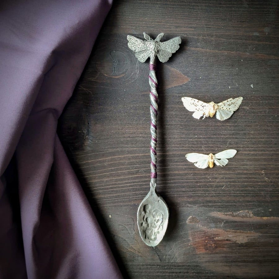 Spoon of whispering - moth inspired hand cast pewter spoon