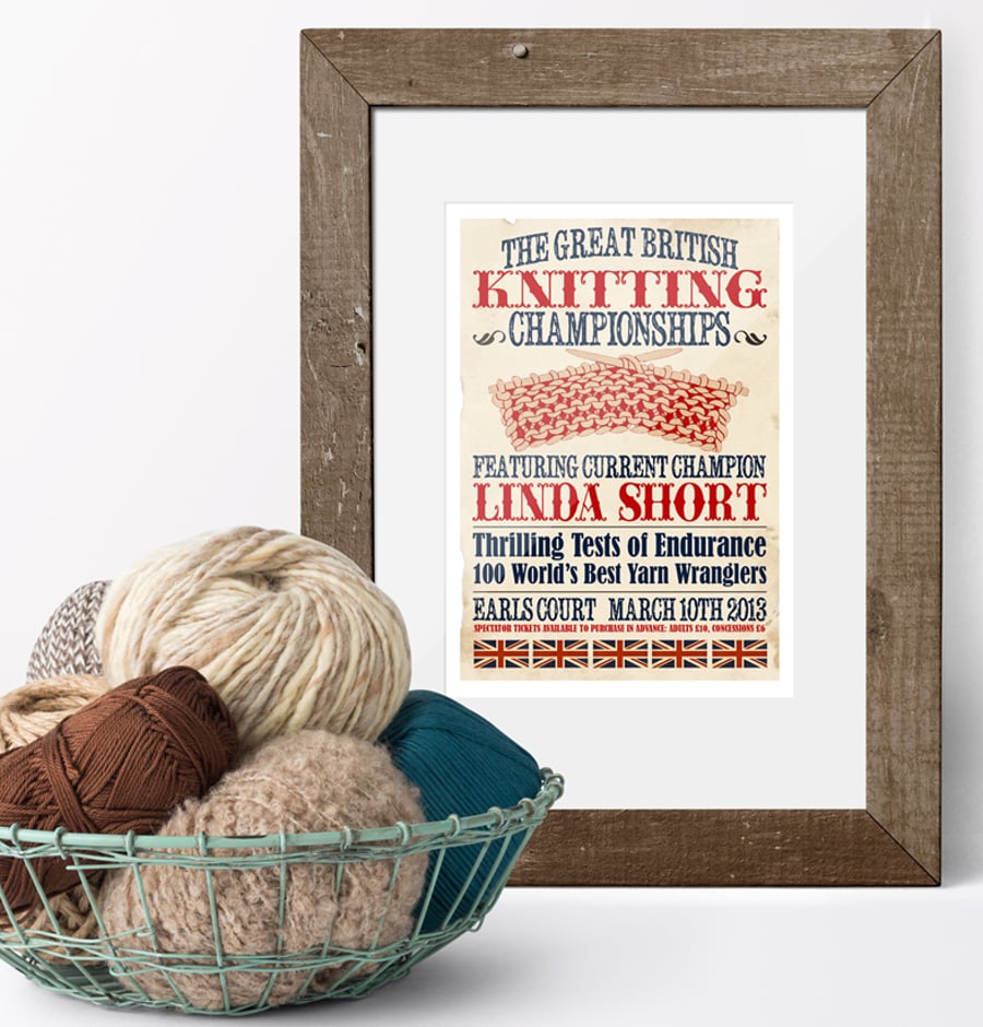 Personalised Knitting Gift, Vintage Style Art Print