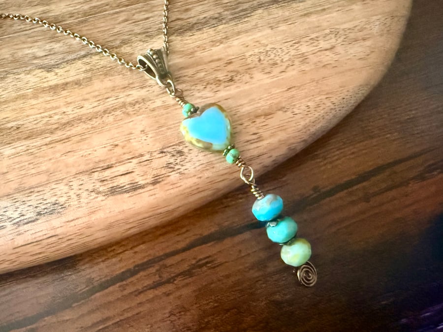 Handmade turquoise heart boho pendant 