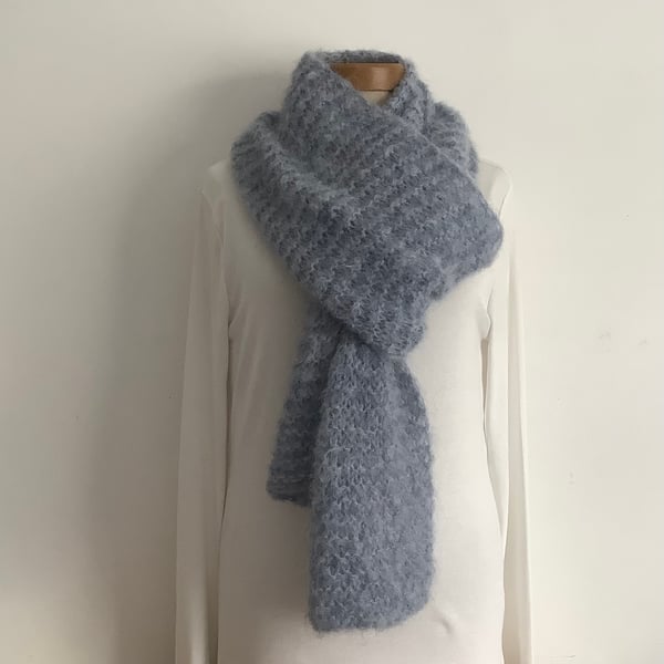  SCARF,'Atmosphere'. Alpaca, merino blend. Blue-grey. Supersoft. Lightweight. 