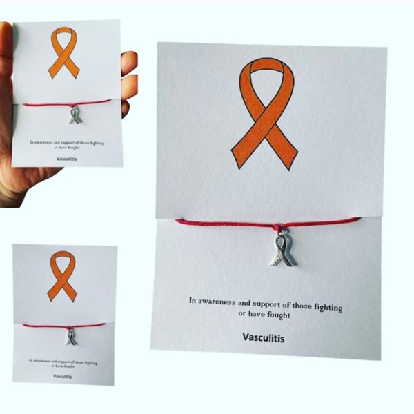 Set of 6 in awareness and support of vasculitis wish bracelet red ribbon corded 